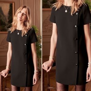 SEZANE Women Carolle Front Buttons Black Dress 38 Mid-length CUTE